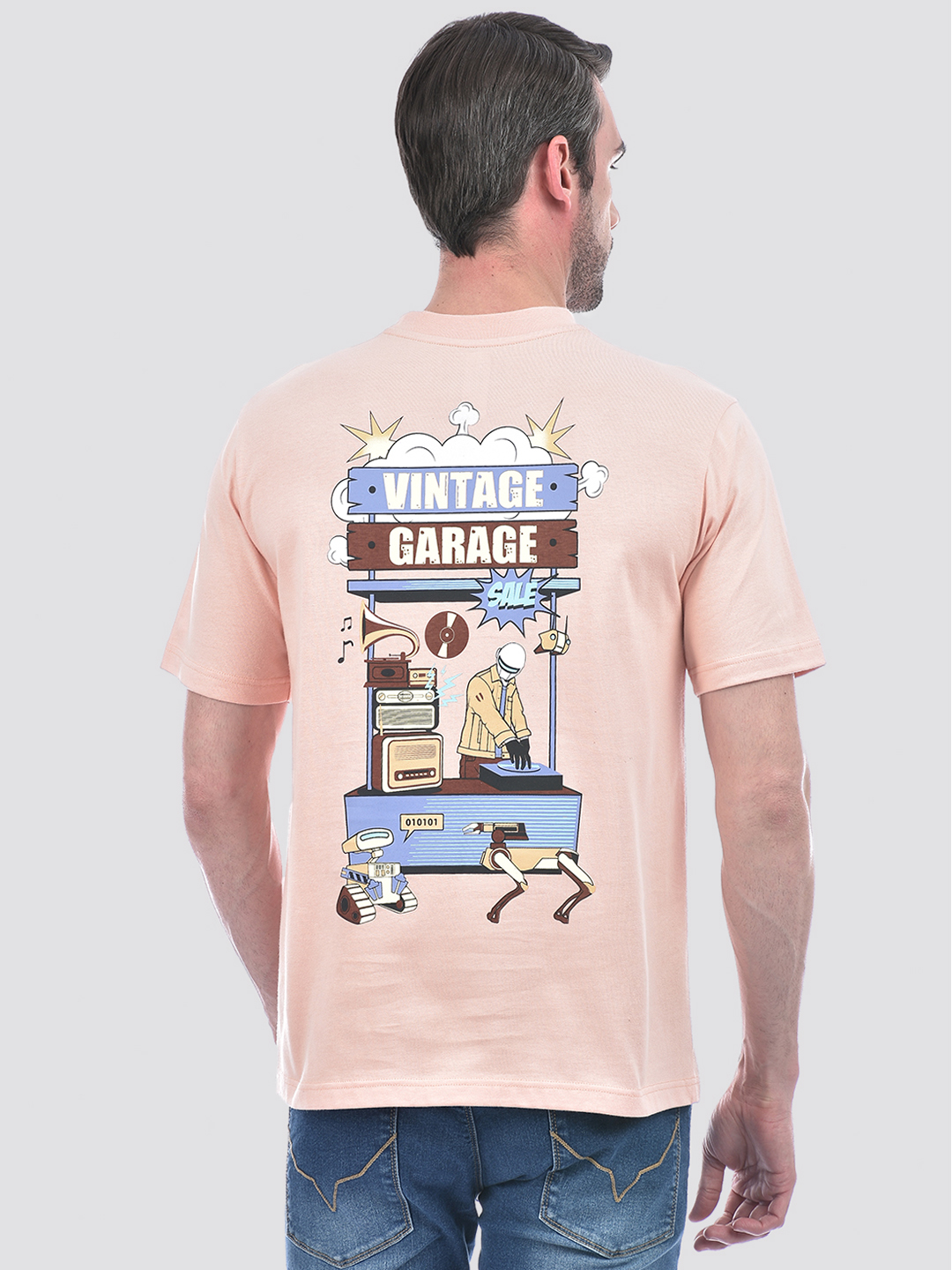 Numero Uno Men's Half Sleeve Oversized Pink Round Neck T-Shirt